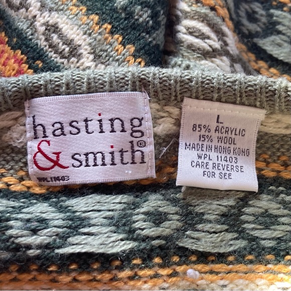 🐶Hasting & Smith Green patterned V-neck wool blend sweater size L women’s - Picture 5 of 9
